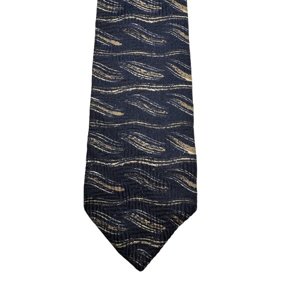 Bugatti Other - Bugatti Mens Silk Tie Navy & Gold Wave Pattern Made In USA